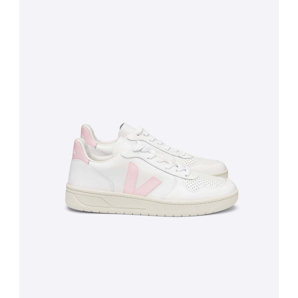 Women\'s Veja V-10 LEATHER Sneakers White/Pink | ZA 659RVD